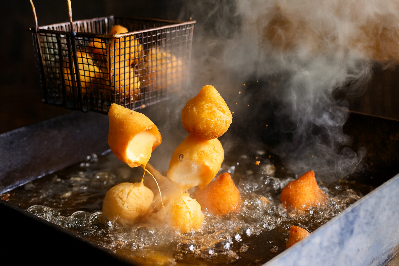 coxinha estourando na fritura