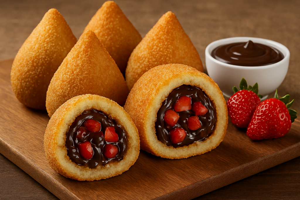 coxinhas-doces-recheadas-com-brigadeiro-e-morangos-picados-1024x683 Recheios de coxinha para vender: 7 opções lucrativas