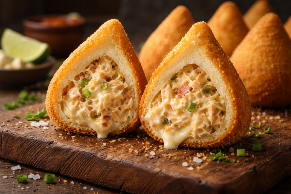 Coxinhas-crocantes-com-queijo-catupiry-1024x683 Recheio de Frango Cremoso para Coxinha, Tortas e Empadão — Receita Base Completa