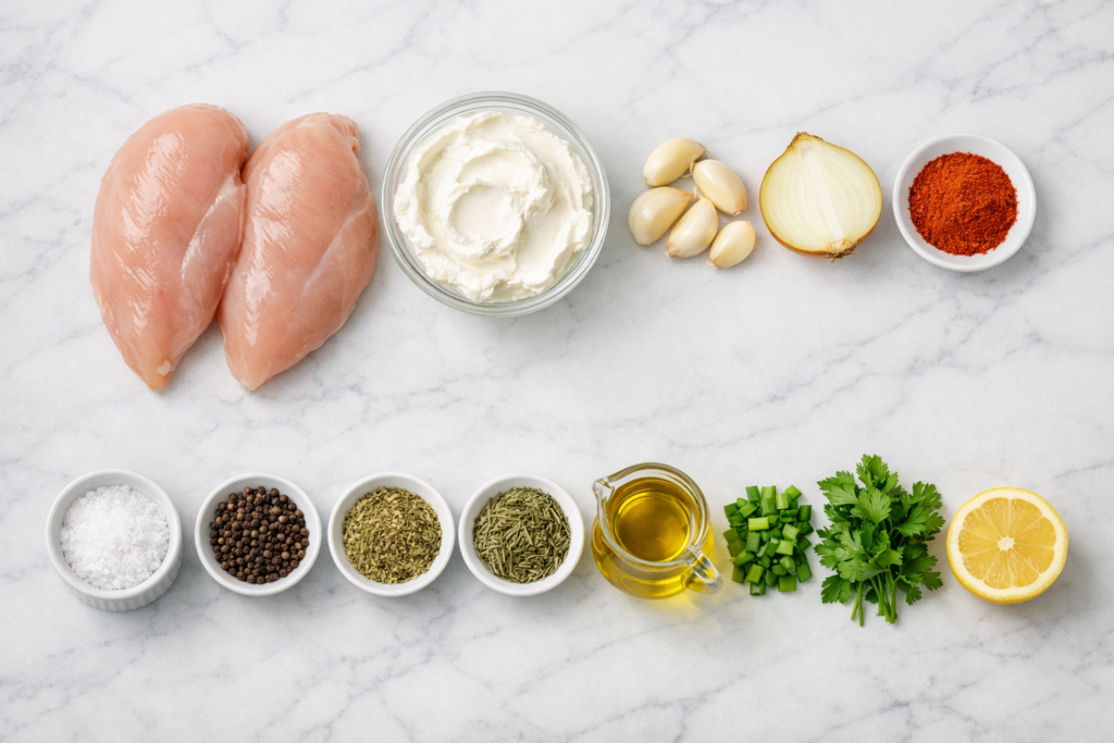 Ingredientes-para-recheio-cremoso-de-frango-1-1024x683 Recheio de Frango Cremoso para Coxinha, Tortas e Empadão — Receita Base Completa