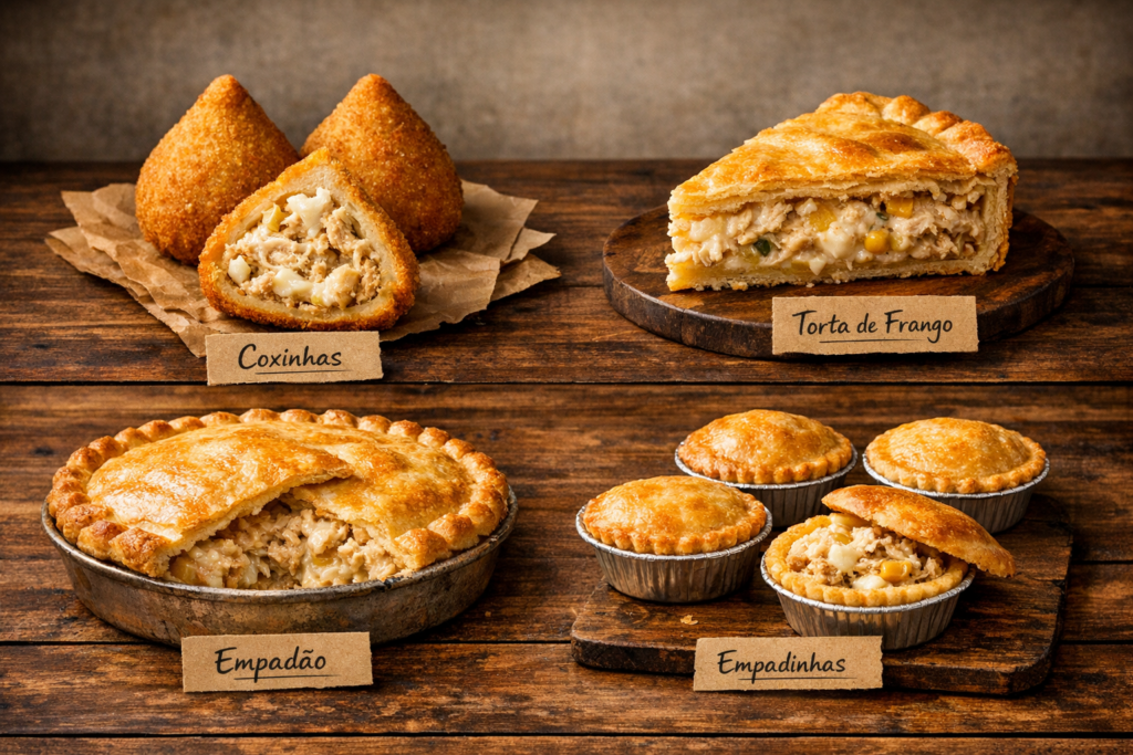 Recheio-cremoso-de-frango-para-diferentes-tipos-de-salgados-1024x683 Recheio de Frango Cremoso para Coxinha, Tortas e Empadão — Receita Base Completa